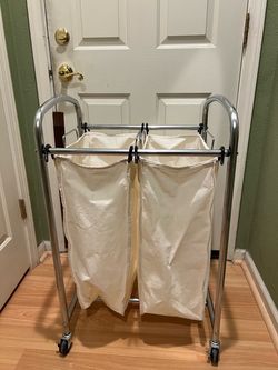 Seville Classics Mobile 2-Bag Heavy Duty Laundry Hamper Sorter Cart 34”x21”x18”