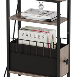 Snughome Narrow Side Table with Charging Station, Slim End Table for Small Spaces, 3 Tier Skinny Nightstand with Drawer, Sofa Beside Table with Storag