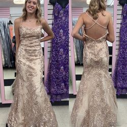 New With Tags Mori Lee Rose Gold Long Formal Dress & Prom Dress $150