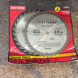 NEW-Circular Saw Blade 2-Pack 10" Craftsman 28 Tooth & 40 Tooth Carbide  Tool Number - 929283