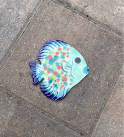 Vintage Heartseed Ceramics Handpainted Fish Wall Tile by Barbara Haddad