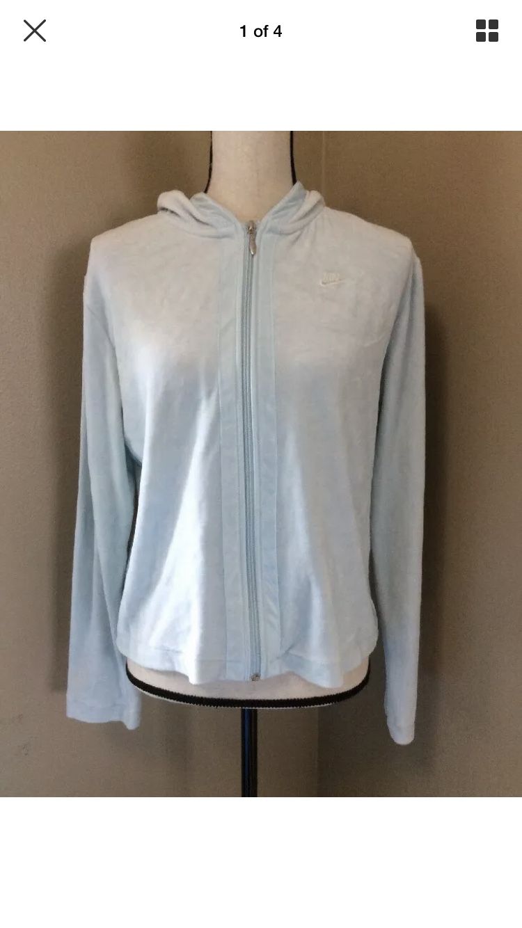 Nike Baby Blue Terry Cloth Soft Cotton Zip Up Athletic Hoodie Jacket L 12-14