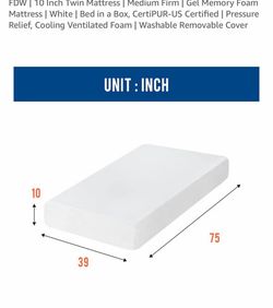 10-Inch Twin Gel Memory Foam Mattress – Medium Firm – Like New