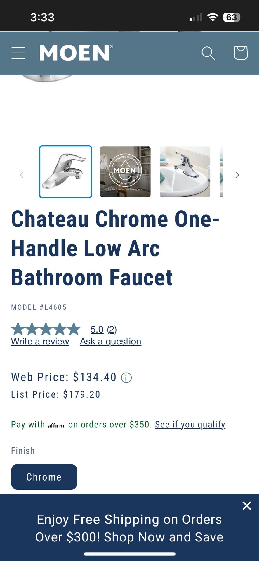 Chateau Chrome One-Handle Low Arc Bathroom Faucet