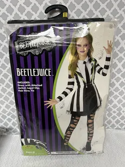 Spirit Halloween Beetlejuice Child Girl Costume Dress Size XL 14-16 Black/White