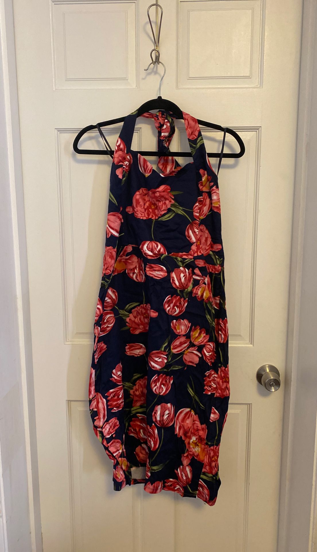 Unique Vintage 2XL navy floral halter dress