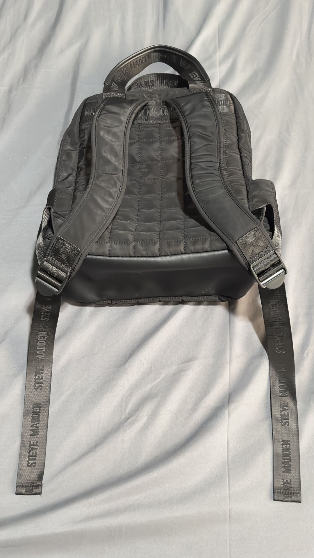 Steve Madden Quilted Black Nylon Backpack Laptop Travel Bag