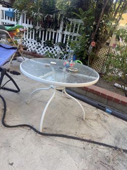White Round Glass-Top Patio Table