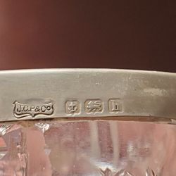 Antique Sterling Silver Salt Cup Pot Hallmarked Rimmed Cut Glass Mini Trinkiet