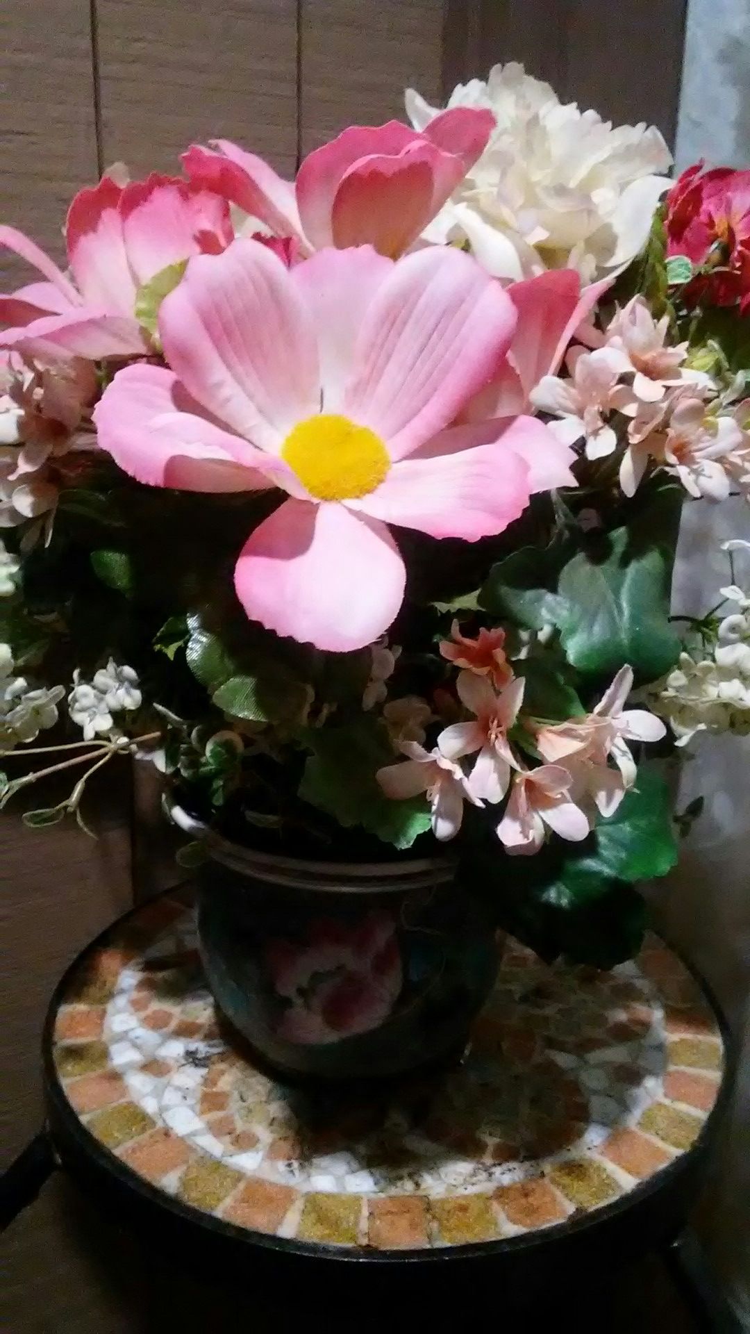 Pretty silk flower arrangement with vase