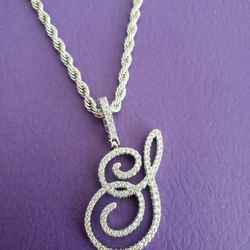 Silver Iced Out Letter S Pendant...20 Inches Long. 