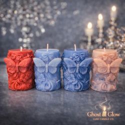 100% Beeswax Candles Rose Butterfly Pillars