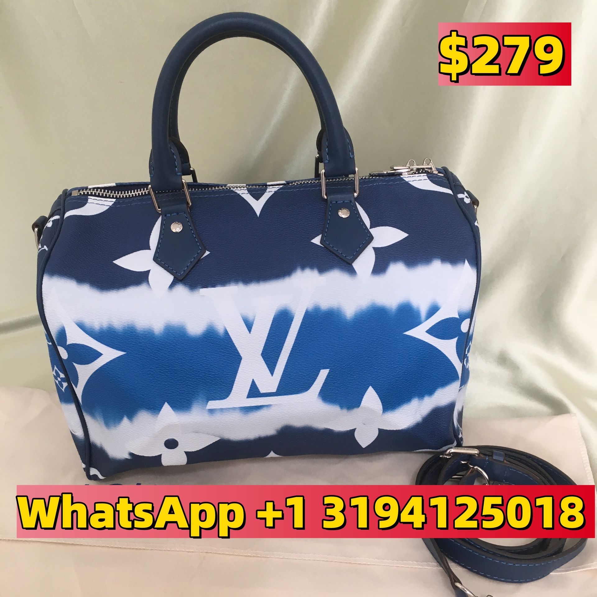 Louis Vuitton Blue Monogram Denim Handbag Silver Hardware