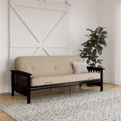 Beige Full Wood Arms Futon