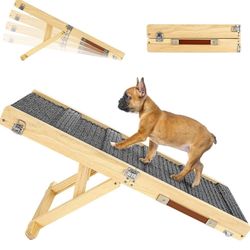 Pawaboo Foldable Dog Ramp for Bed, Portable Wooden Pet Ramp, 4 Adjustable