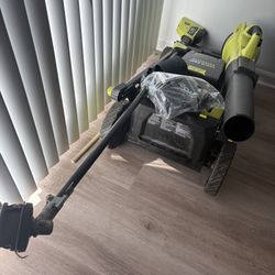 obo (NO Batteries) RYOBI Lawn Mower Trim Wacker And Blower * Bundle *