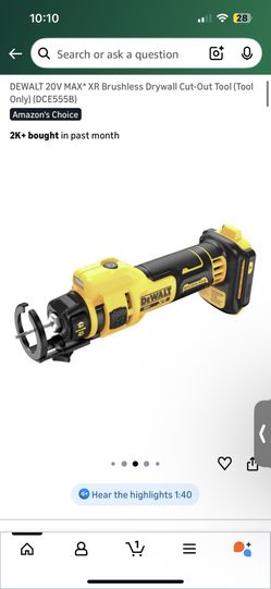 DEWALT 20V MAX* XR Brushless Drywall Cut-Out Tool (Tool Only) (DCE555B)