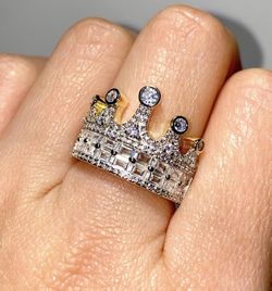 Italy 925 Sterling Silver King Crown 14K Gold 5X Layered Unisex Sizes 6-10 US, Lifetime Warranty Every Day Wear 