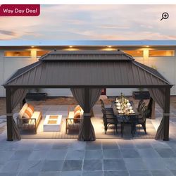 Hardtop Patio Gazebo, Outdoor Hardtop Gazebo with Double Roof