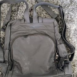 Gray Leather Backpack 