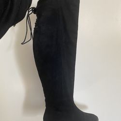 Black Lace Up Thigh High Boots