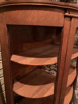 Curved glass, 4 shelf, antique china cabinet with claw feet. NO GLASS!!!