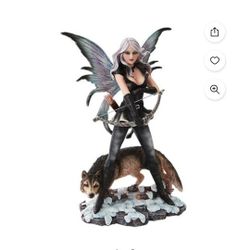 PTC 10 Inch Warrior Winged Fairy with Wolf and Bow Statue Figurine