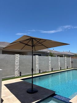 8' x 10' Market Umbrella, Auto Tilt + 100 lb wheeled base