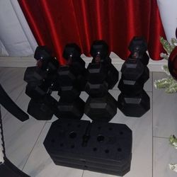 50 Lbs/45lbs/15 Lbs/10lbs &3 Plates All 2 Pair Dumbbells Bundle  