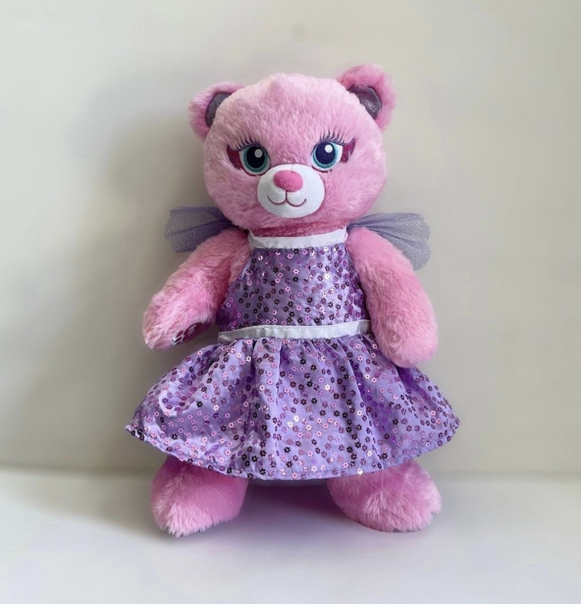 Build A Bear 16" Pink Purple Shimmery Fairy Wings Cat Sound Plush Toy