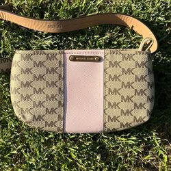 New Michael Kors Brown Pink Print Waist Bag Fanny Pack Small Synthetic Buckle