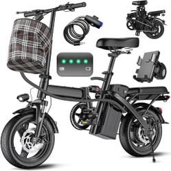 New Electric Bike for Adults and Teens, 520W-560W Motor, 20-24MPH, 32 Miles Range, 48V 10Ah Battery, 3-Level Pedal Assist, 14" Foldable Mini Electric 
