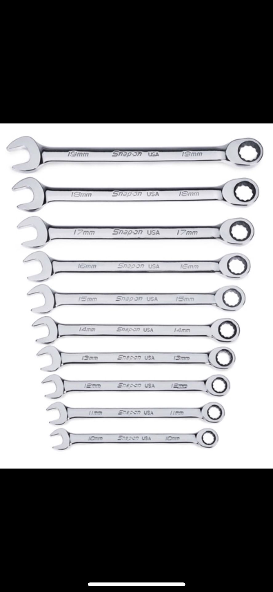 Snap On 10mm-19mm Metric Ratcheting Wrench 10pc