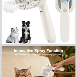 Pet Steam Brush for Dog & Cat, 3-in-1 Self Cleaning Cat Brush for Long & Short Haired Animals Low Noise, Anti-Static & Anti-Flying Mist Spray Hair Rem