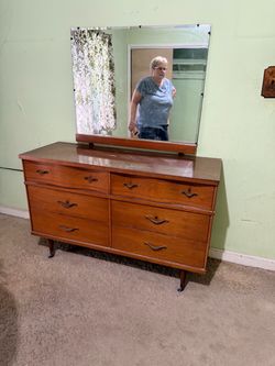 Vintage Wood Dresser with Mirror