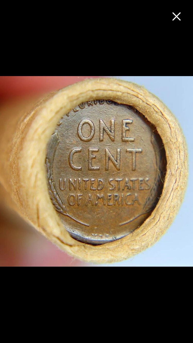 Rare Unsearched 50 1909-19 (Teen Dates) Wheat Penny Roll-- Vintage 1900's Original Bank Wrapped Wheat Penny Roll- 1909 S VDB on end?