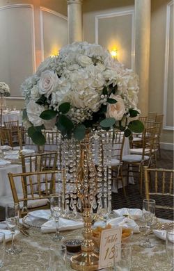Tall Gold Crystal Wedding Centerpiece Stand