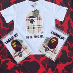 White Burberry Bape Tee