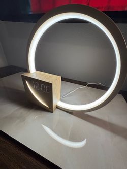 Modern LED Ring Lamp with Digital Alarm Clock