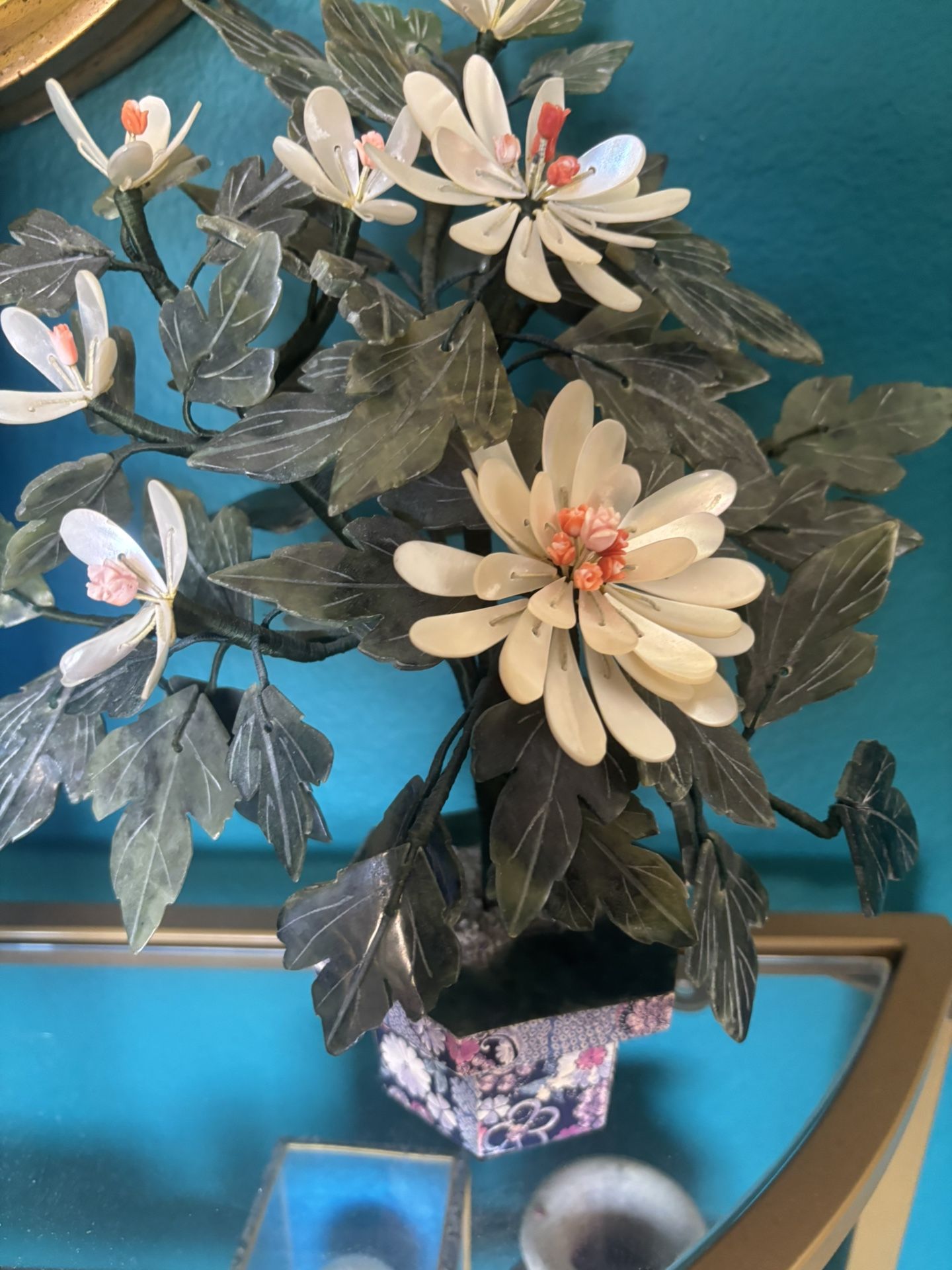 Vintage/Antique Chinese Jade Bonsai Tree W/Flowers