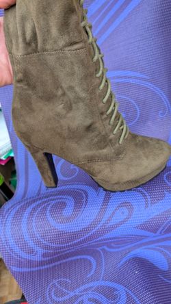 Olive Suede Lace-Up Platform Heel Boot