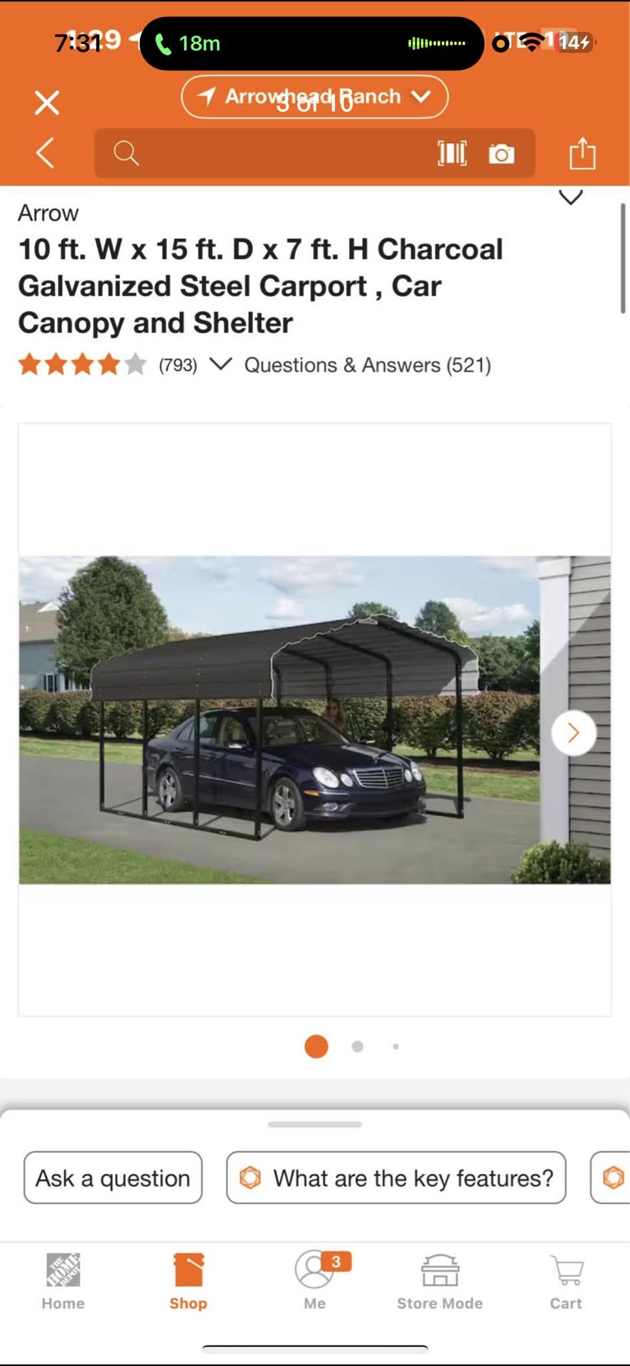10 ft. W x 15 ft. D x 7 ft. H Charcoal Galvanized Steel Carport, Car Canopy and Shelter