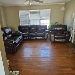 Brown Leather Reclining,Sofa,Love Seat,and Chair