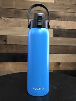 New Aquatix Double Wall Insulated Bottle Sea Mist Blue 32 ounce Keeps your water cold 24 hours hot 6 hours