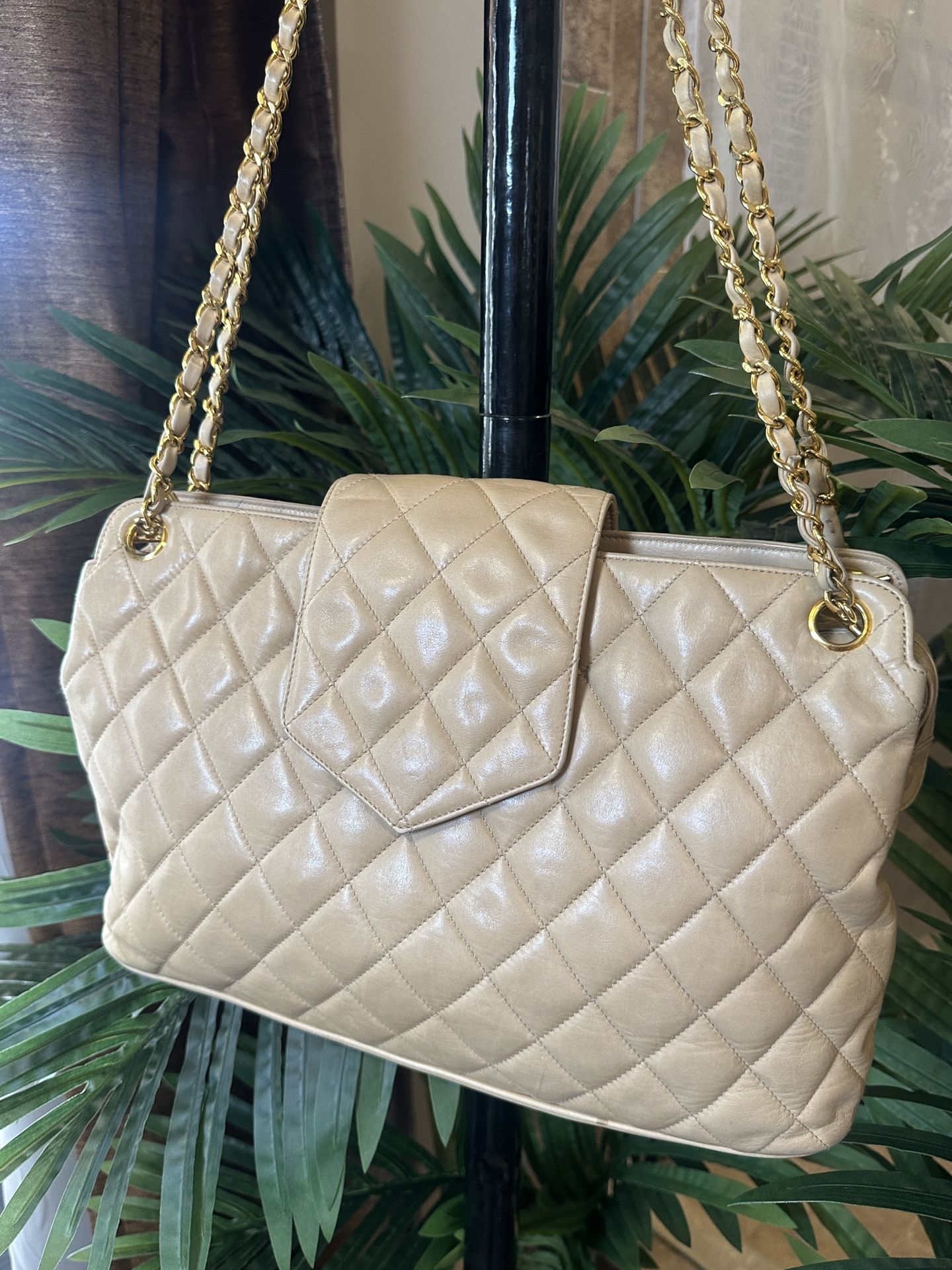 Chanel “authentic” Quilted Lambskin Beige Handbag
