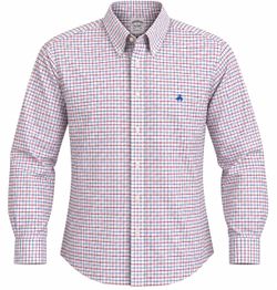 Brooks Brothers 1818 Regent Fit Shirt Mens L Non Iron Stretch Red Blue Check