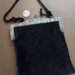 $100! Awesome Antique 925 Sterling Silver And Knit Purse