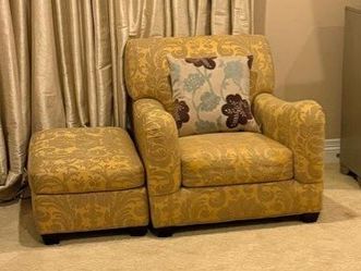Crate and Barrel Damask Armchair and Ottoman Set