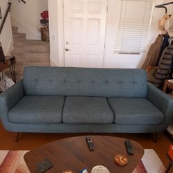 Blue Mid Century Modern Tufted Sofa 