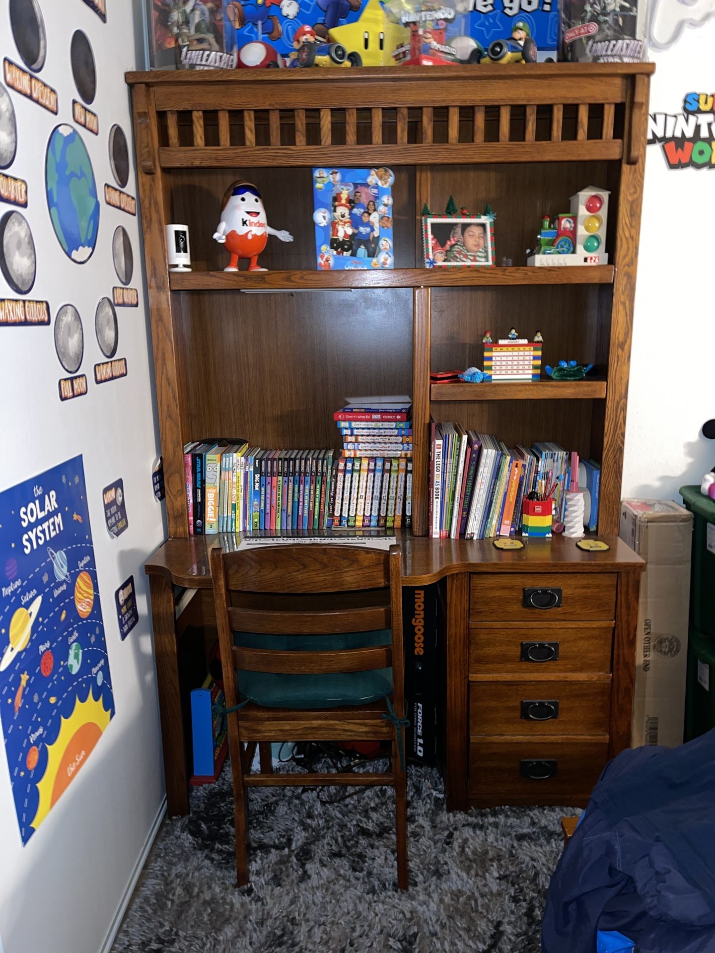 DESK WITH HUTCH AND CHAIR 50" W, 77" H, 22" D